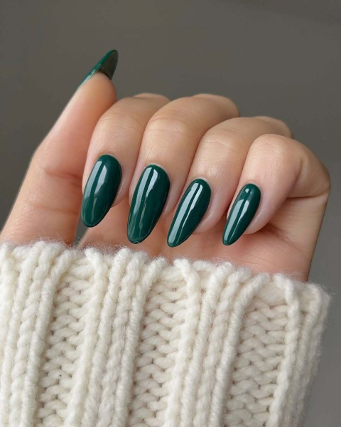 dark green nails a 2025 winter nail polish color on nailsbyalsn